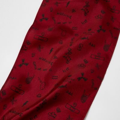 Red doodle print neck scarf